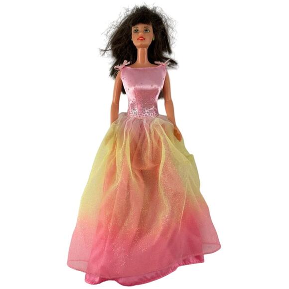 Vintage Barbie in Pink Satin Ombré Gown with Glitter Tulle Skirt Collectible - Picture 1 of 11